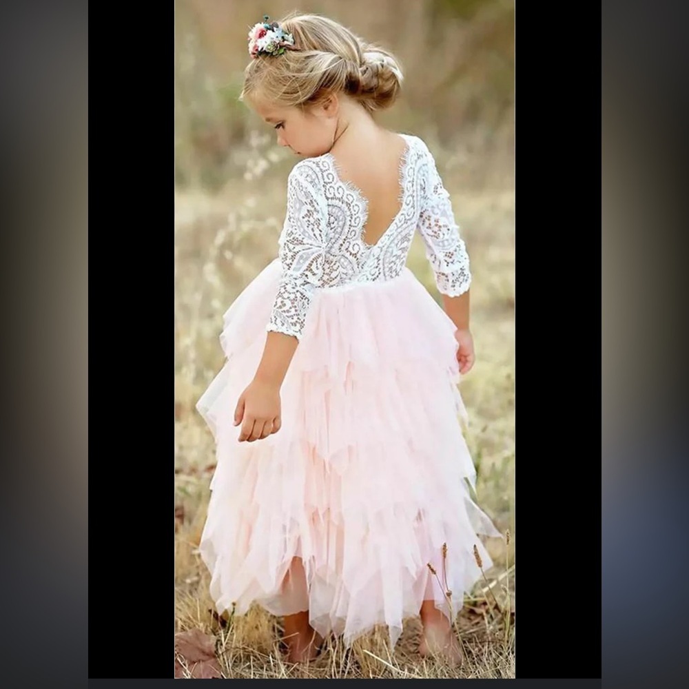 2 Bunnies Girls Dress Up Tutu Lace Long Sleeves White Peach Pink 12-18 months